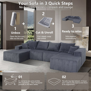 English Elm 6-Piece Modular U-Shaped Sectional Sofa with Chaise Convertible Corduroy Comfort and Secure Base Gray W3163S00039