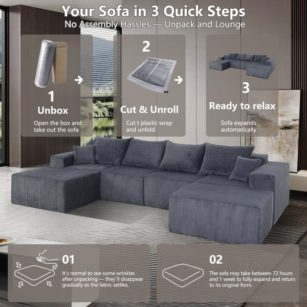 English Elm 6-Piece Modular U-Shaped Sectional Sofa with Chaise Convertible Corduroy Comfort and Secure Base Gray W3163S00039