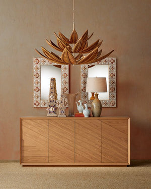 Currey & Company Cubana Two-tier Chandelier - Hand-crafted Rattan Leaves With Warm Glow, Adjustable Height, Elegant Design Natural Rattan ,Wrought Iron 9000-1299-currey-company