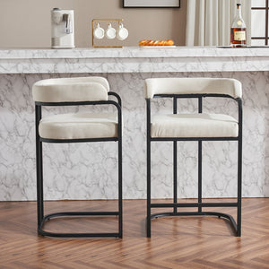 English Elm Modern Chenille Counter Stools Set of 2 — Upholstered Ergonomic Bar Chairs with Metal Frame & Armrests for Kitchen Island White W1901P264276