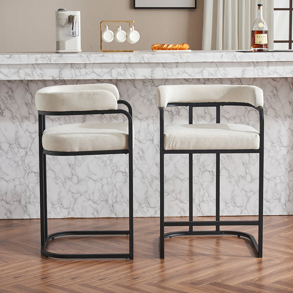 English Elm Modern Chenille Counter Stools Set of 2 — Upholstered Ergonomic Bar Chairs with Metal Frame & Armrests for Kitchen Island White W1901P264276