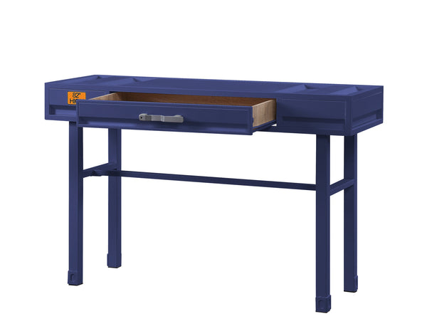 English Elm Cargo Blue Finish Vanity Desk with Metal Frame, 1 Drawer, Industrial Modern Design for Bedroom Workspaces B2726P263382