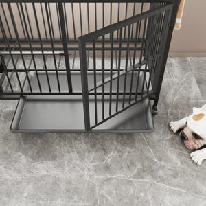 English Elm Large Iron Mdf Pet Enclosure with Storage Cabinet Rolling Casters and Steel Feeding Basins W3064P245385