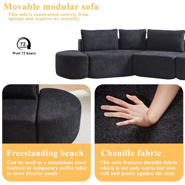 English Elm 106.3-inch Modular Chenille Sectional with Curved Ottomans for Modern Living Rooms W3505P383964