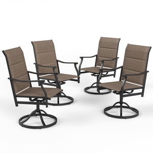 English Elm Outdoor Swivel Patio Dining Chairs Textilene Woven Set for Backyard Entertaining Brown T3623P433699