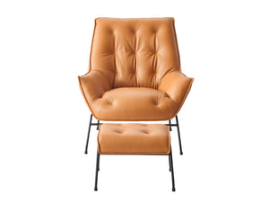 English Elm Zusa Sandstone Top Grain Leather Accent Chair & Ottoman with Metal Frame, Full Foam, Modern Luxe B2726S00389