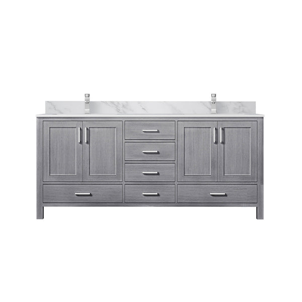 English Elm Distressed Grey 72" Double Bath Vanity with Carrara Marble Top, Soft-Close Storage & Chrome Faucet B2731P259108