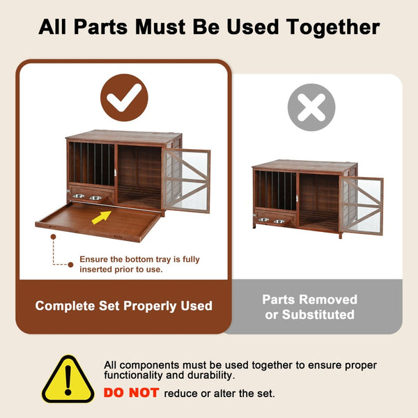 English Elm 33" Pine Wood Pet Crate End Table with Walnut Finish Swivel Feeder and Foldable Frame N843P322021W