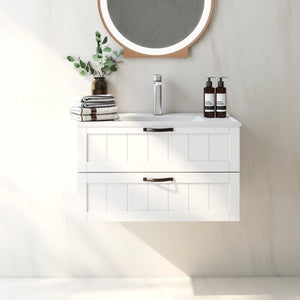 English Elm 31.5" Wall-Mounted Bathroom Vanity with Sink Combo, Large Soft-Close Drawers, Modern Decor Lines White W3151S00010
