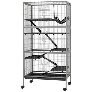 English Elm PawHut 63" 6-Tier Small Animal Habitat with Hammock, Heavy-Duty Steel Cage, Wheels & Removable Tray Gray W2225P217534