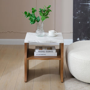 English Elm 2ps, Sculptural Faux Marble End Tables with Open Shelf for Modern Living Rooms Walnut Brown W2664S00073
