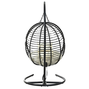 English Elm U_style Wicker Hanging Egg Chair with Stand Hdpe Cocoon Swing for Balcony Garden Black+Beige N711P389503A