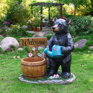 English Elm Outdoor Bear Planter Sculpture Hand Painted Resin Yard Statue for Garden Pathways W5398P455472