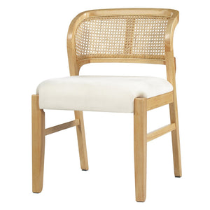 English Elm Mid-century Modern Rattan Cane Back Dining Chair Set Rubberwood Frame Upholstered Seat N768P437928N