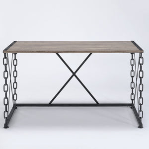 English Elm Rustic Oak Desk with Antique Black Industrial Chain Frame — 48.5" Rectangular Workstation, Sturdy X Support B062P189119