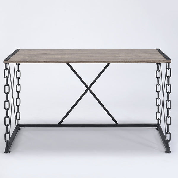 English Elm Rustic Oak Desk with Antique Black Industrial Chain Frame — 48.5" Rectangular Workstation, Sturdy X Support B062P189119