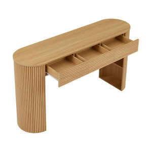 English Elm [video] Retro Fluted Console Table with 3 Drawers Open Niche Mid-century Entryway Natural N759P283616N