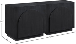 Meridian Furniture Navona Art Deco Oak Veneer Modular Buffet with Curved Doors for Dining Room Storage Black 63 inches 77001Black-T-2PC