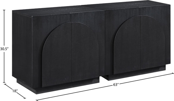 Meridian Furniture Navona Art Deco Oak Veneer Modular Buffet with Curved Doors for Dining Room Storage Black 63 inches 77001Black-T-2PC