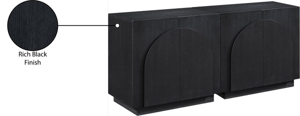 Meridian Furniture Navona Art Deco Oak Veneer Modular Buffet with Curved Doors for Dining Room Storage Black 63 inches 77001Black-T-2PC
