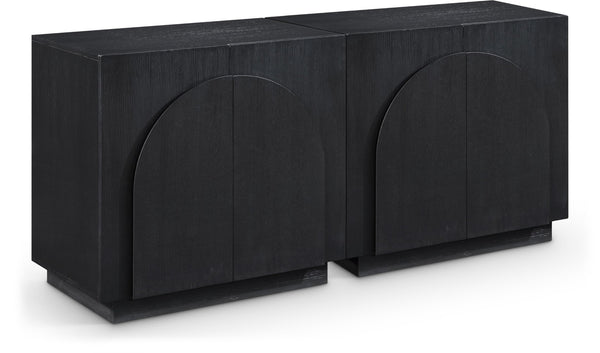 Meridian Furniture Navona Art Deco Oak Veneer Modular Buffet with Curved Doors for Dining Room Storage Black 63 inches 77001Black-T-2PC