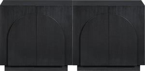 Meridian Furniture Navona Art Deco Oak Veneer Modular Buffet with Curved Doors for Dining Room Storage Black 63 inches 77001Black-T-2PC