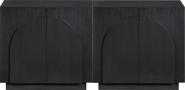 Meridian Furniture Navona Art Deco Oak Veneer Modular Buffet with Curved Doors for Dining Room Storage Black 63 inches 77001Black-T-2PC