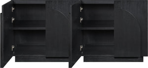 Meridian Furniture Navona Art Deco Oak Veneer Modular Buffet with Curved Doors for Dining Room Storage Black 63 inches 77001Black-T-2PC