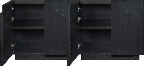 Meridian Furniture Navona Art Deco Oak Veneer Modular Buffet with Curved Doors for Dining Room Storage Black 63 inches 77001Black-T-2PC