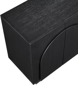 Meridian Furniture Navona Art Deco Oak Veneer Modular Buffet with Curved Doors for Dining Room Storage Black 63 inches 77001Black-T-2PC