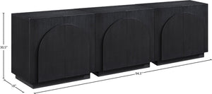 Meridian Furniture Navona Art Deco Oak Veneer Modular Buffet with Curved Doors for Dining Room Storage Black 94.5 inches 77001Black-T-3PC