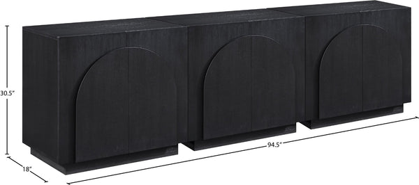 Meridian Furniture Navona Art Deco Oak Veneer Modular Buffet with Curved Doors for Dining Room Storage Black 94.5 inches 77001Black-T-3PC