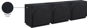 Meridian Furniture Navona Art Deco Oak Veneer Modular Buffet with Curved Doors for Dining Room Storage Black 94.5 inches 77001Black-T-3PC