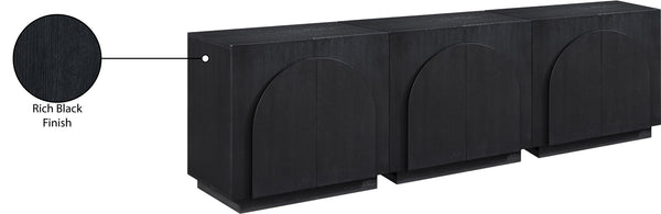 Meridian Furniture Navona Art Deco Oak Veneer Modular Buffet with Curved Doors for Dining Room Storage Black 94.5 inches 77001Black-T-3PC