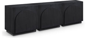 Meridian Furniture Navona Art Deco Oak Veneer Modular Buffet with Curved Doors for Dining Room Storage Black 94.5 inches 77001Black-T-3PC