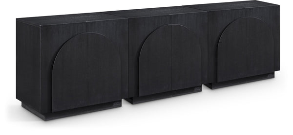 Meridian Furniture Navona Art Deco Oak Veneer Modular Buffet with Curved Doors for Dining Room Storage Black 94.5 inches 77001Black-T-3PC