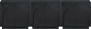 Meridian Furniture Navona Art Deco Oak Veneer Modular Buffet with Curved Doors for Dining Room Storage Black 94.5 inches 77001Black-T-3PC