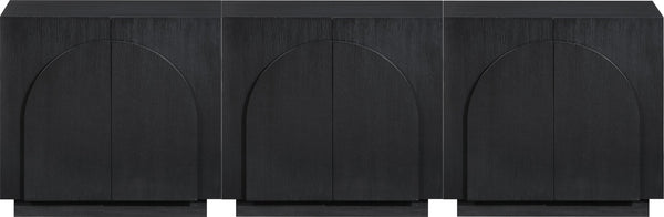 Meridian Furniture Navona Art Deco Oak Veneer Modular Buffet with Curved Doors for Dining Room Storage Black 94.5 inches 77001Black-T-3PC