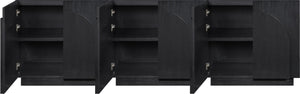 Meridian Furniture Navona Art Deco Oak Veneer Modular Buffet with Curved Doors for Dining Room Storage Black 94.5 inches 77001Black-T-3PC