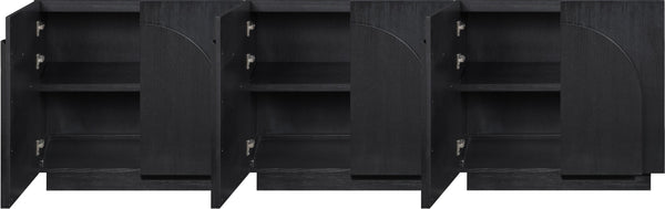 Meridian Furniture Navona Art Deco Oak Veneer Modular Buffet with Curved Doors for Dining Room Storage Black 94.5 inches 77001Black-T-3PC