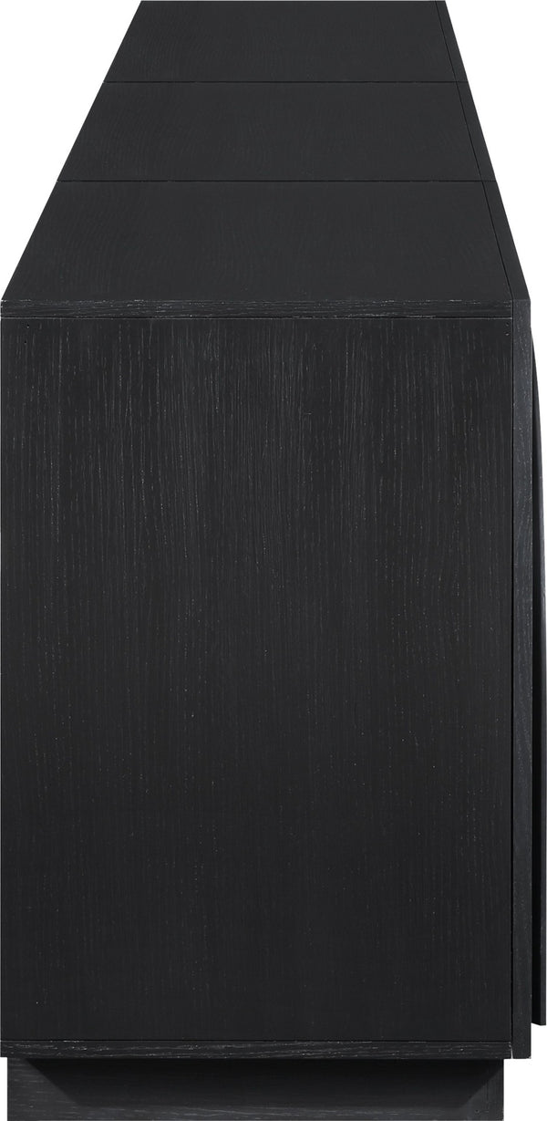 Meridian Furniture Navona Art Deco Oak Veneer Modular Buffet with Curved Doors for Dining Room Storage Black 94.5 inches 77001Black-T-3PC