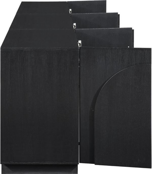 Meridian Furniture Navona Art Deco Oak Veneer Modular Buffet with Curved Doors for Dining Room Storage Black 94.5 inches 77001Black-T-3PC