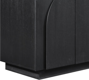Meridian Furniture Navona Art Deco Oak Veneer Modular Buffet with Curved Doors for Dining Room Storage Black 94.5 inches 77001Black-T-3PC