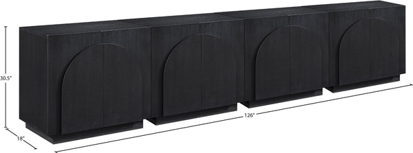 Meridian Furniture Navona Art Deco Oak Veneer Modular Buffet with Curved Doors for Dining Room Storage Black 126 inches 77001Black-T-4PC