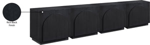 Meridian Furniture Navona Art Deco Oak Veneer Modular Buffet with Curved Doors for Dining Room Storage Black 126 inches 77001Black-T-4PC