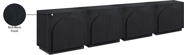 Meridian Furniture Navona Art Deco Oak Veneer Modular Buffet with Curved Doors for Dining Room Storage Black 126 inches 77001Black-T-4PC