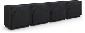 Meridian Furniture Navona Art Deco Oak Veneer Modular Buffet with Curved Doors for Dining Room Storage Black 126 inches 77001Black-T-4PC