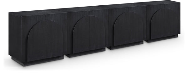 Meridian Furniture Navona Art Deco Oak Veneer Modular Buffet with Curved Doors for Dining Room Storage Black 126 inches 77001Black-T-4PC