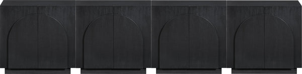 Meridian Furniture Navona Art Deco Oak Veneer Modular Buffet with Curved Doors for Dining Room Storage Black 126 inches 77001Black-T-4PC