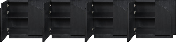 Meridian Furniture Navona Art Deco Oak Veneer Modular Buffet with Curved Doors for Dining Room Storage Black 126 inches 77001Black-T-4PC